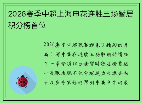 2026赛季中超上海申花连胜三场暂居积分榜首位